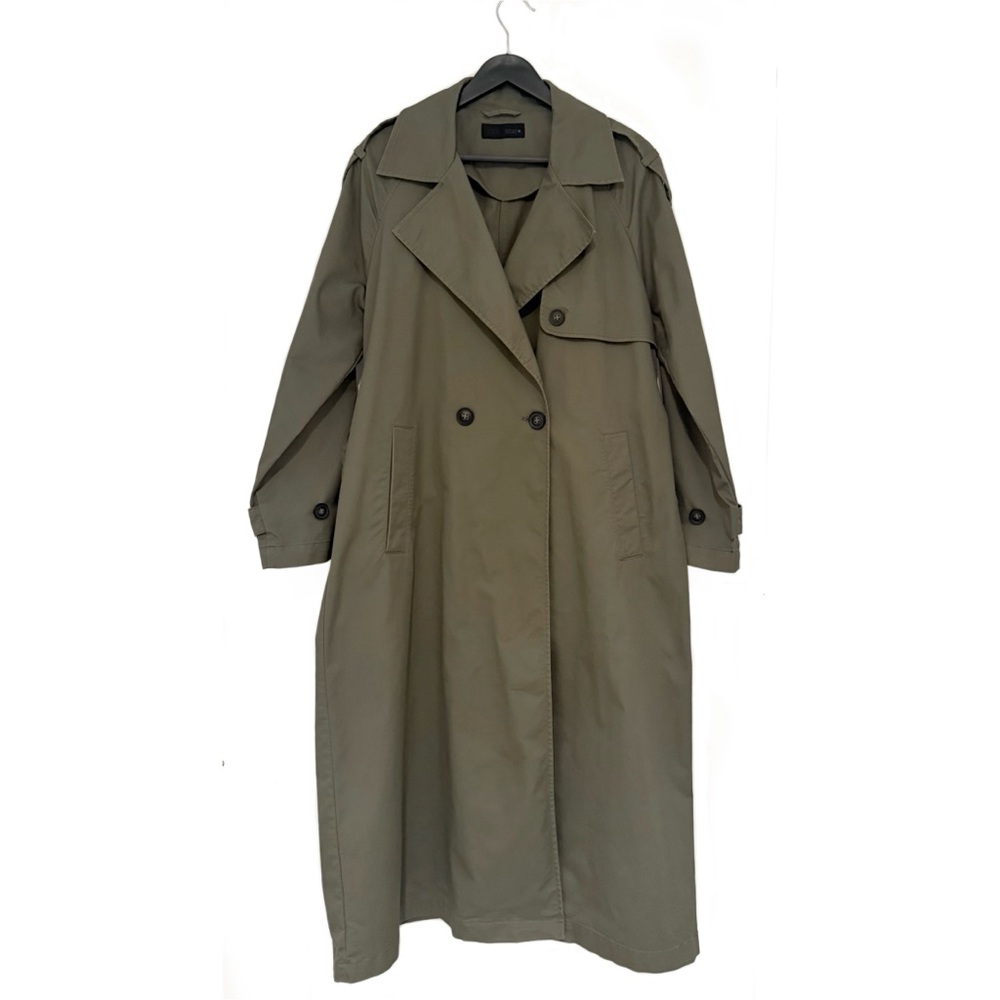 ZARA Olive Green Belted Trench Coat - Picture 6 of 8